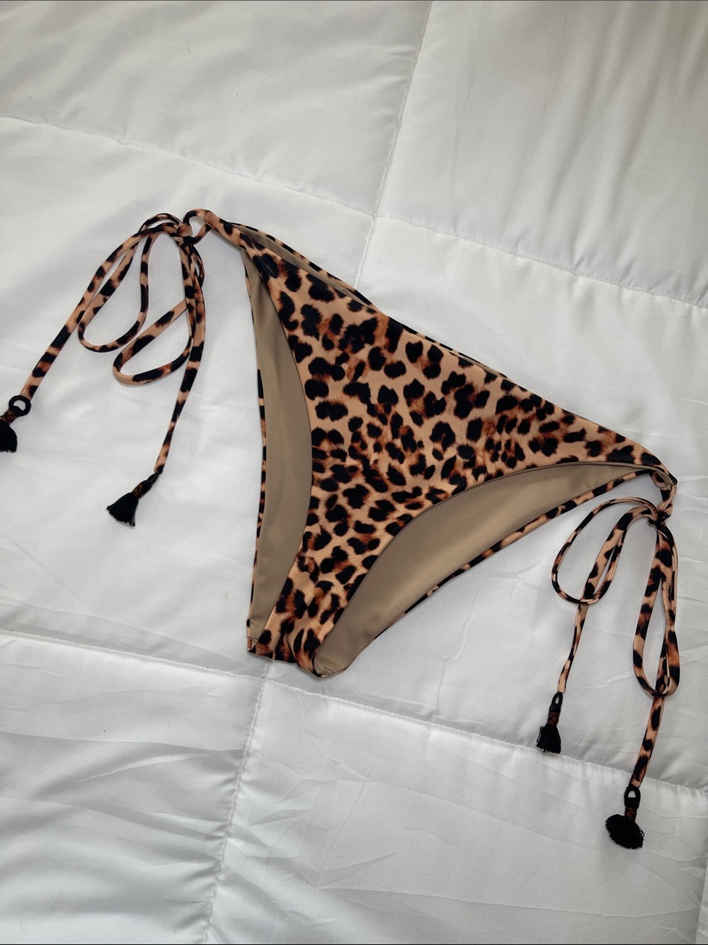 Johanna Ortiz Leopard Print Tie-Side Bikini Bottoms in Tan and Black